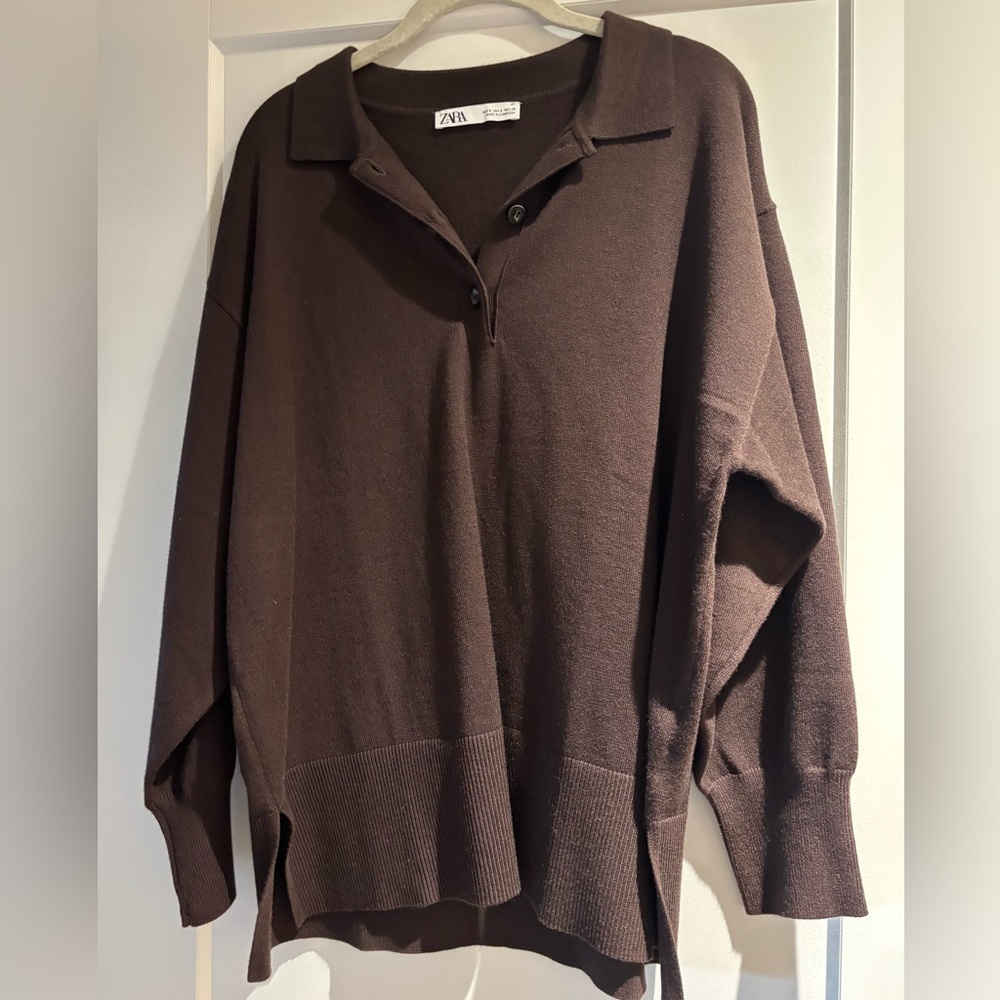 Zara Brown Polo Sweater